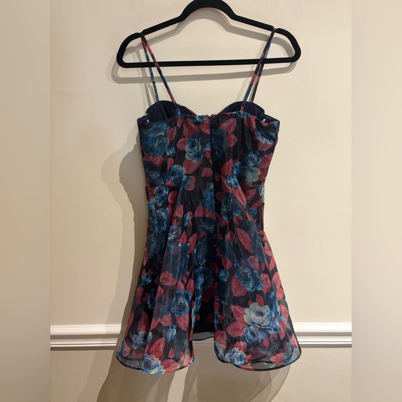 Lulus Gorgeous Ideas Navy Blue Floral Organza Skater Mini Dress Size Medium - Picture 4 of 6